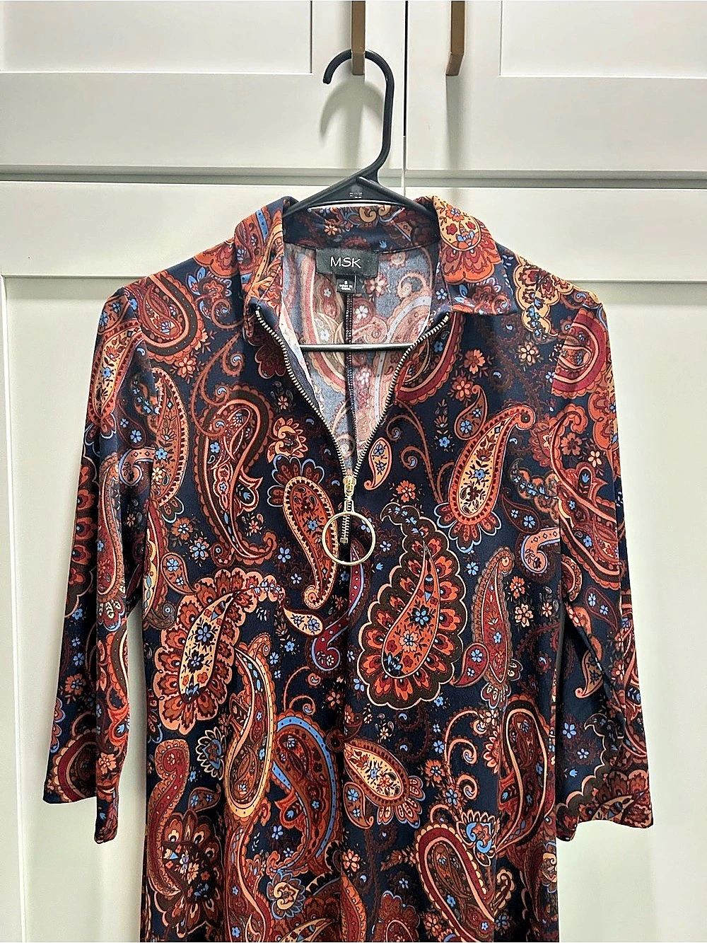 MSK Paisley Midi Dress in Blue & Red Size Small Like New